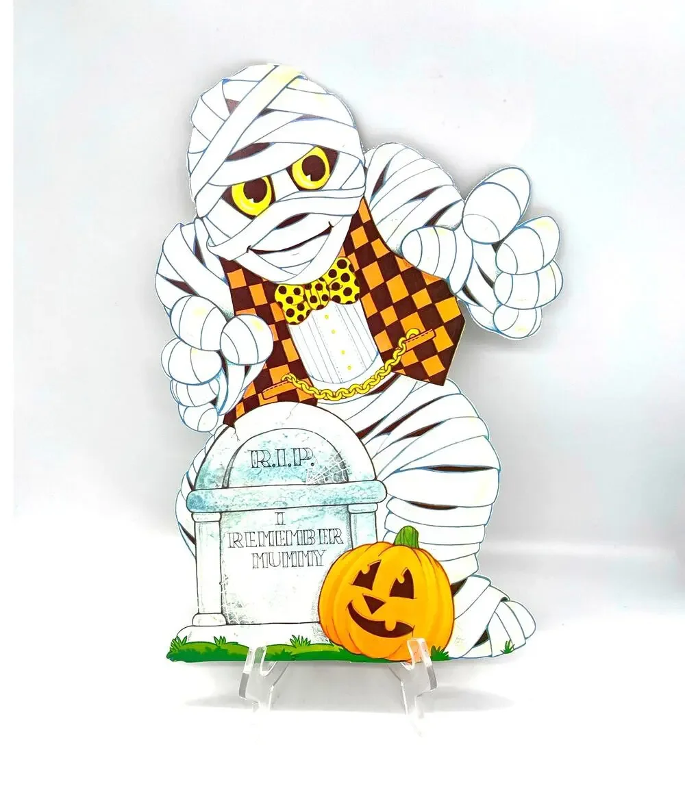 Vintage USA Halloween Die Cut Mummy at Grave Decoration Double Sided 14